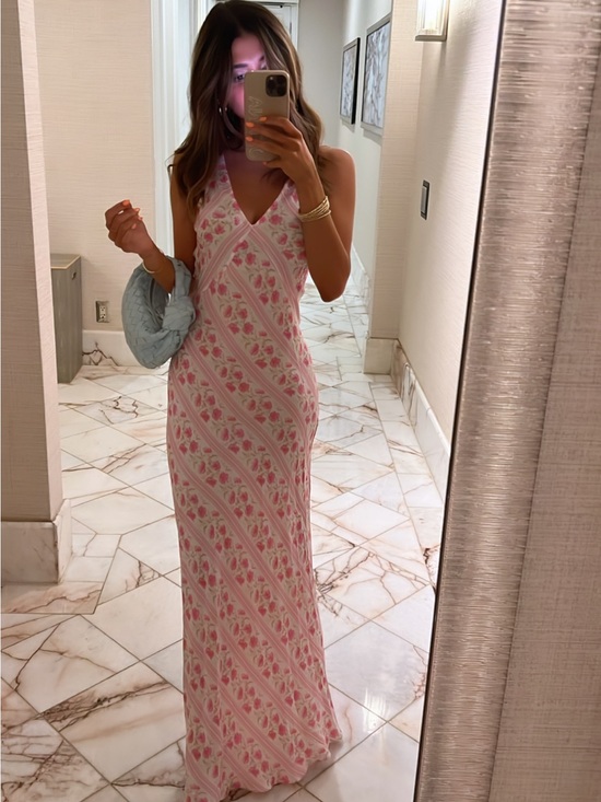 LoveShackFancy Dresses & Skirts - LoveShackFancy Pink Floral V-Neck Maxi Dress